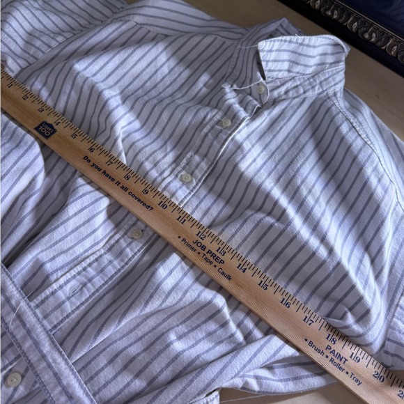 Abercrombie & Fitch Mini Striped White and Light Blue Belted Shirt Dress - Picture 8 of 9